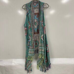 Boho Embroidered Fringe Duster Vest Tunic | Aztec Tribal Festival Western Hippie